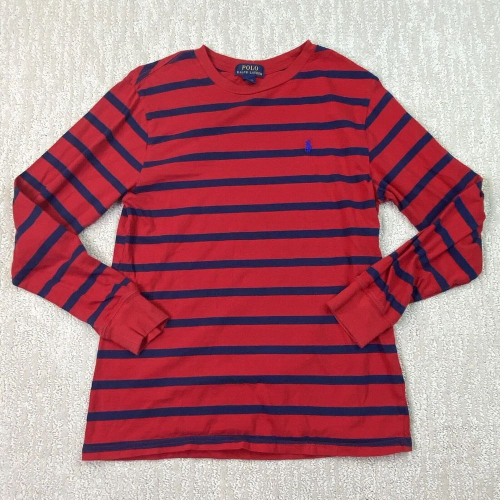 Polo Ralph Lauren Sweater Teens Large Red Blue Stripe Long Sleeve Size 14-16